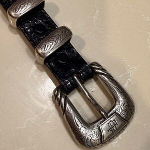 Lucchese Black Leather Belt with Silver Buckle